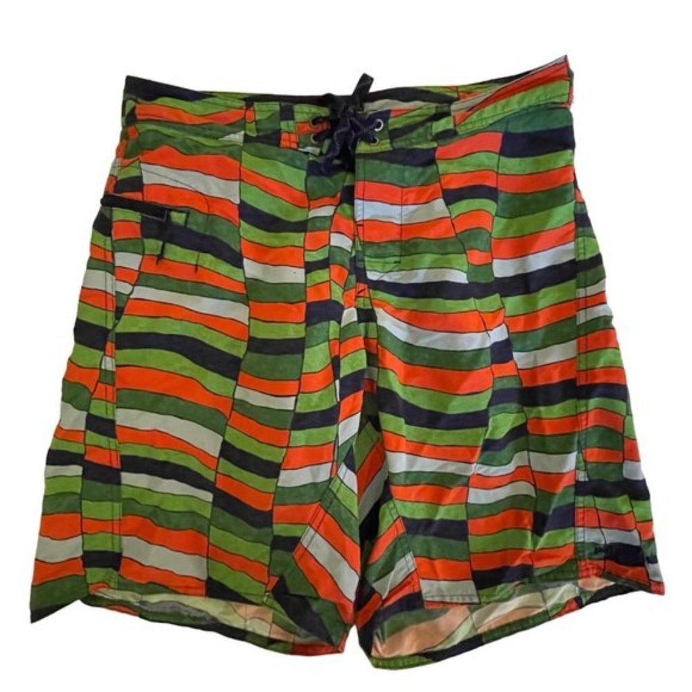 Patagonia Mens Shorts Size 33 Stripes‎ Nylon Wavefarer Board Shorts Summer Swim